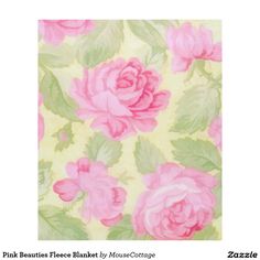 pink flowers on yellow background with green leaves