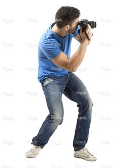 a man taking a photo with his camera on a white background royalty - free stock photo