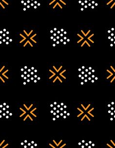 an orange and white pattern is shown on a black background, with dots in the middle