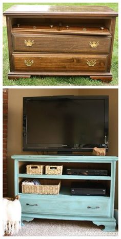 an old dresser turned into a tv stand