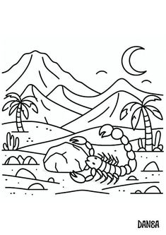 a black and white drawing of an animal in the desert