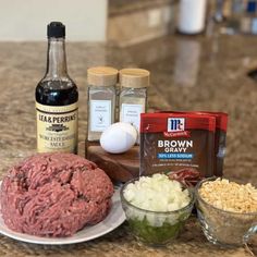 ingredients for meatloaf sitting on a counter top