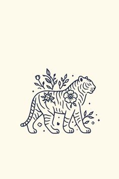 a drawing of a tiger with flowers on it's back and the words, i love