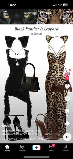 an image of a woman's dress and shoes on the phone screen, with text below it that reads black panther leopard