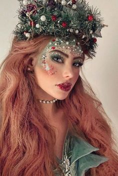 Christmas Face Painting, Makeup Looks For Green Eyes, Christmas Makeup Look, Holiday Makeup Looks, Face Art Makeup, Fairy Makeup