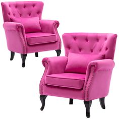 two pink chairs sitting next to each other