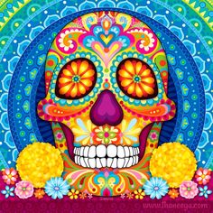 a colorful sugar skull with flowers on it