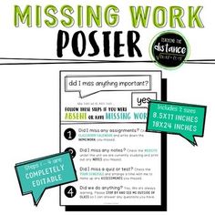 the missing work poster is shown with different words and phrases on it's side