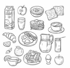 breakfast food and drinks hand drawn set