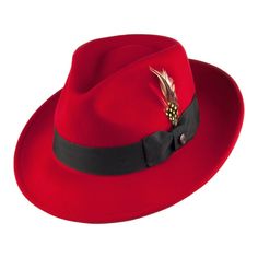 PRICES MAY VARY. Approx. 4"crown, Approx. 2 3/8" snap brim Made of: 100% wool Cotton sweatband Grosgrain ribbon hatband, Removable side feather Removable JAXON logo pin, Unlined Please Note: Pachucos run large S = 7 1/4 (RED) M = 7 3/8 L = 7 1/2 XL = 7 3/4 XXL = 8 The Pachuco Fedora is crushable, packable, and water resistant. Red Fedora Hat, Australian Hat, Red Fedora, Mens Dress Hats, Red Hat Society, Trilby Hat, Hat Fits, Brimmed Hat, Logo Pin