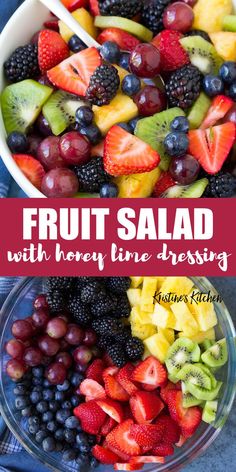 fruit salad with honey lime dressing in a bowl