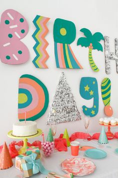 a table topped with lots of colorful decorations