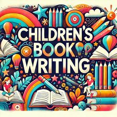 children's book writing poster with books and pencils on it, including an open book