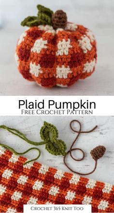 crochet pumpkin pattern with the words, plaid pumpkin free crochet pattern