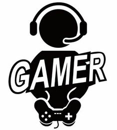 the gamer logo with headphones and a video game controller in it's hands