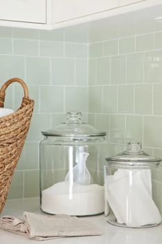 the kitchen counter is clean and ready to be used as a storage area for towels