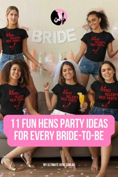 the brides are posing for their hen's party t - shirts