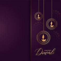 a purple and gold diwali background with hanging lights