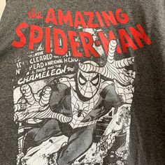 Brand New Genuine Marvel Brand For Smaller Bodies, Kids Or Ladies, Use As Sleeping Tee Vintage Comic Design In Red And White Over Heather Grey Gray, Cotton Mix Spiderman Pjs, Custom Tshirt Ideas, Spiderman Tom Holland, Spiderman Tom, Grey Graphic Tee, Spiderman Shirt, Comic Design, Marvel Coloring, Spiderman Pictures