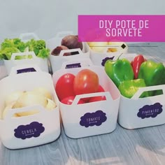 several containers filled with different types of vegetables