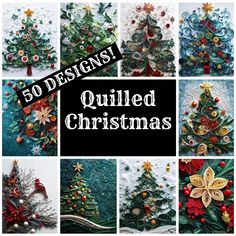 a collage of christmas trees made out of quilled paper with the words 50 designs