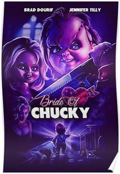 a movie poster for the film bride of chucky with two girls holding a knife