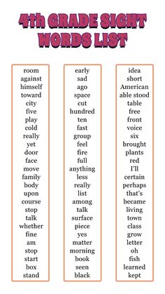 the four grade sight words list is shown in red and orange with an orange border