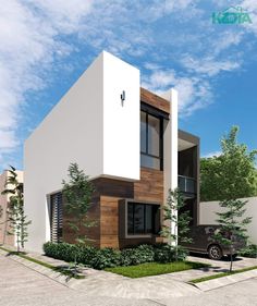 this is an artist's rendering of a modern style house in the middle of town