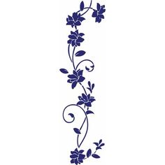 a blue flower vine with leaves on it's side, in the shape of a letter