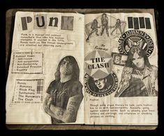 an open book with pictures and text on it, including images of punk band members