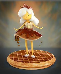 a cartoon character standing on top of a waffle