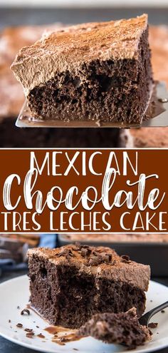 mexican chocolate tres leches cake on a white plate