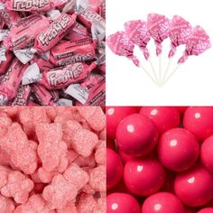 pink candies and candy are shown in three different pictures