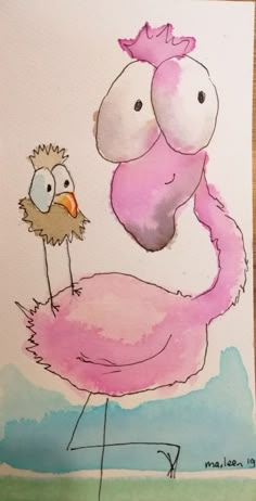 Cartoon Animal Paintings, Ecoline Art, Pen And Wash Watercolour, Water Colour Painting Ideas, Whimsical Art Ideas, Colour Painting Ideas, Watercolor Paint Ideas, Birthday Card Art, Watercolor And Pen Art