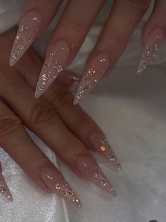 New Years Nail Designs Stilleto, Marble Nails With Rhinestones, Sparkly Stiletto Nails, Matte Glitter Nails, Sparkly Almond Nails, Glitter Stiletto Nails, Nails New Year, Glitter Stilettos, Long Stiletto Nails