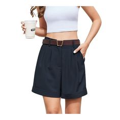 Asklazy Women Fashion 2024 Casual Summer Shorts with Pockets Loose Flowy Shorts Size: XL.  Color: Blue.  Gender: female.  Age Group: adult. Summer Dressy Casual, Trouser Shorts, Shorts Comfy, Work Trousers, Flowy Shorts, Tailored Shorts, Casual Summer Shorts, Plus Size Activewear, Fashion 2024