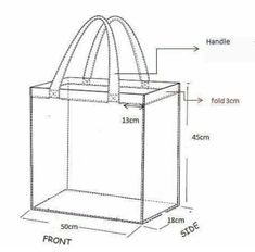 a drawing of a shopping bag with measurements for the handles and straps on each side