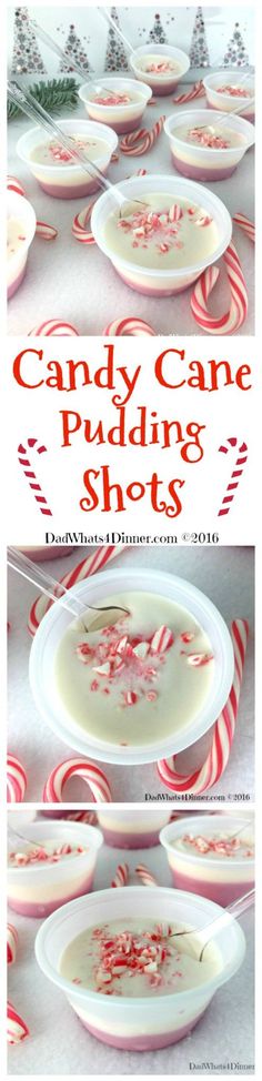 the candy cane pudding shots recipe is ready to be eaten and put on plates for desserts