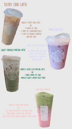 four different types of starbucks drinks with labels on them and instructions to choose the right one