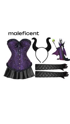 a corset and accessories are shown in this advertisement for the maleficent