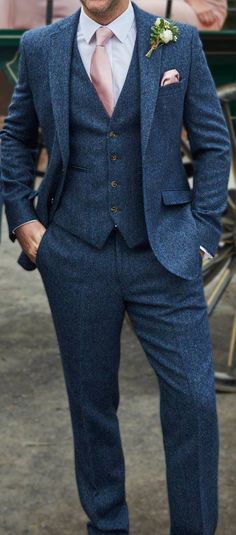 Navy Blue Tweed Wedding Suit, Navy Tweed Suit Wedding, Blue Tweed Suits, Dark Blue Suit Men Wedding, Groom Attire Blue, Damien Broderick, Blue Wedding Suit Groom, Blue Tweed Wedding Suits, Wedding Views