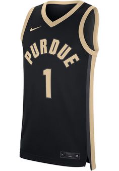 the nike purdue 1 jersey is shown in black and gold