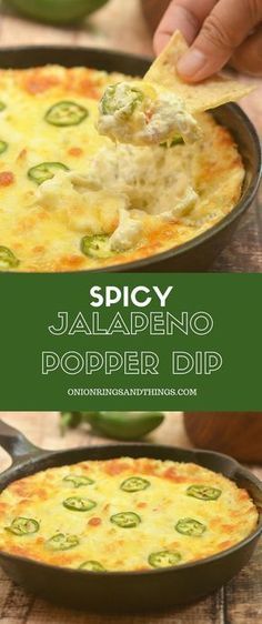 the recipe for jalapeno popper dip is in a skillet and ready to be eaten