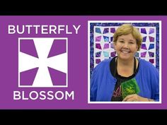 a woman holding a book in front of a purple background with the words butterfly blossom