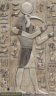 an egyptian relief depicting the god and goddess