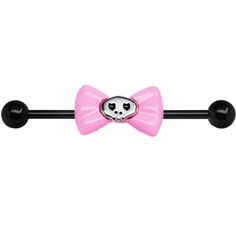 Black PVD Pink Bow Skull Industrial Barbell #piercing #industrial #scaffold #bodycandy $11.99 Cute Industrial Piercing, Ear Project, Belly Button Piercing Cute, Body Jewerly, Cool Ear Piercings