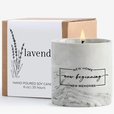 PRICES MAY VARY. 【Quality Porcelain】This 3*3 inches scented candle jar weighs 7 ounces, is made of excellent quality porcelain, fired at 1300℃ high temperature. The black pattern" New Home, New Beginning, New Memories" was printed on a smooth glaze surface. 【100% All-natural 】This scented candle contains 6 ounces of 100% all-natural soy wax, with lavender essential oils and high-quality cotton wicks. providing you with about 35 hours of pleasant fragrance. 【New Home Essentials】The porcelain cup House Warming Decoration, New Home Gift Ideas, New Home Essentials, Home Gift Ideas, Homeowner Gift, Best Housewarming Gifts, New Homeowner Gift, Gift Ideas For Women, Candle Shapes