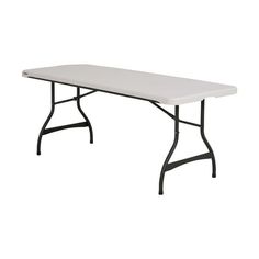 a white plastic table with black legs on a white background and no people around it