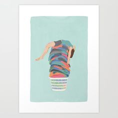 a painting of a person laying on top of a pile of clothes in a basket