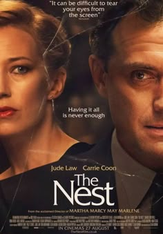 a movie poster for the nest with a man and woman looking into each other's eyes